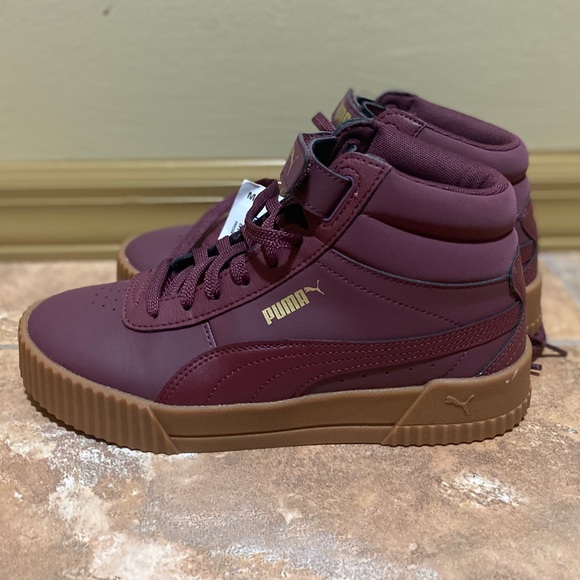 NWT Maroon Burgundy Puma High Top Sneakers - Picture 1 of 7